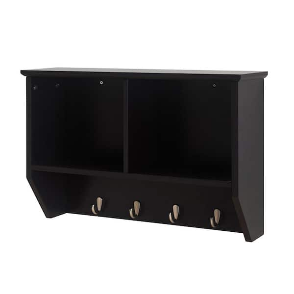 Black wall shelf with hooks hot sale