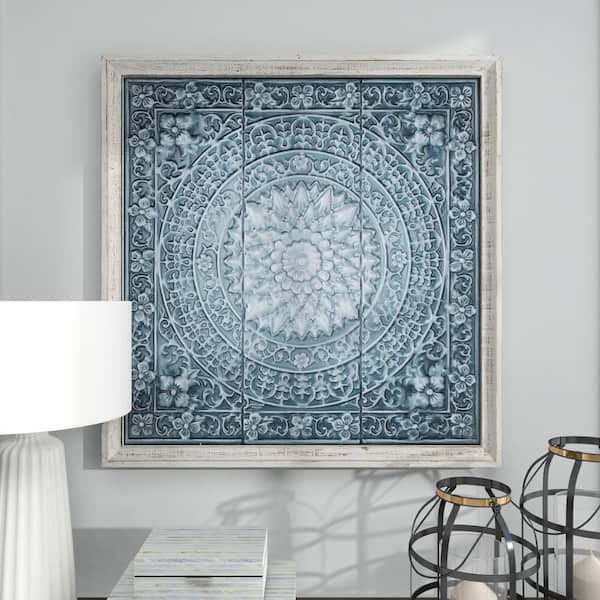 Litton Lane Metal Blue Scroll Wall Decor with Embossed Details