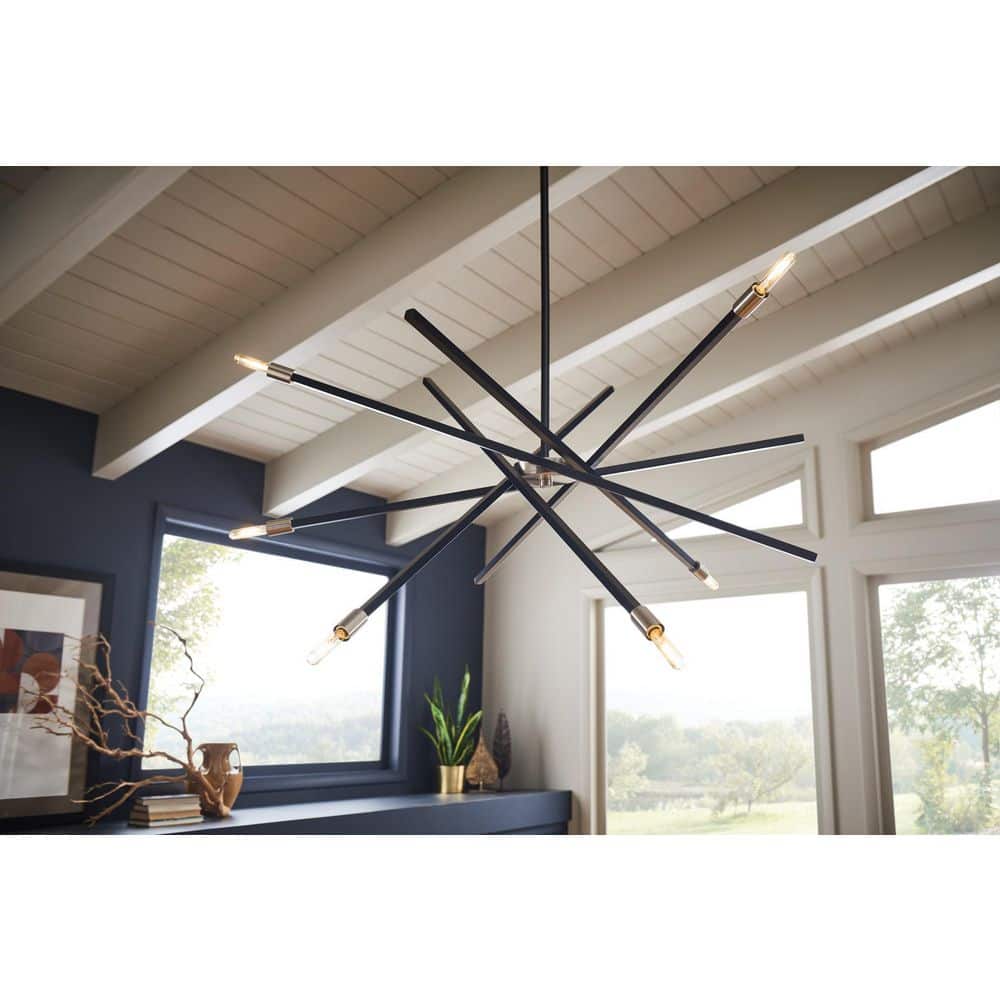 Mini Sputnik 6-Light Chandelier in Satin Black with Articulating Arms