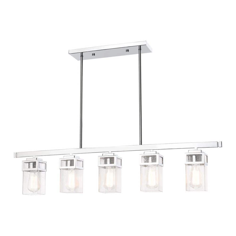 Polished Chrome 5-Light Linear Chandelier with Clear Seeded Glass