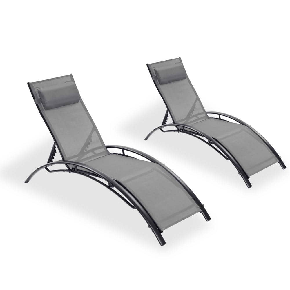 61.8 in. Outdoor Lounge Chair Lounger Recliner Chair for Patio Lawn Beach Pool Side Sunbathing in Gray Set of 2 price history on PriceWatchPro