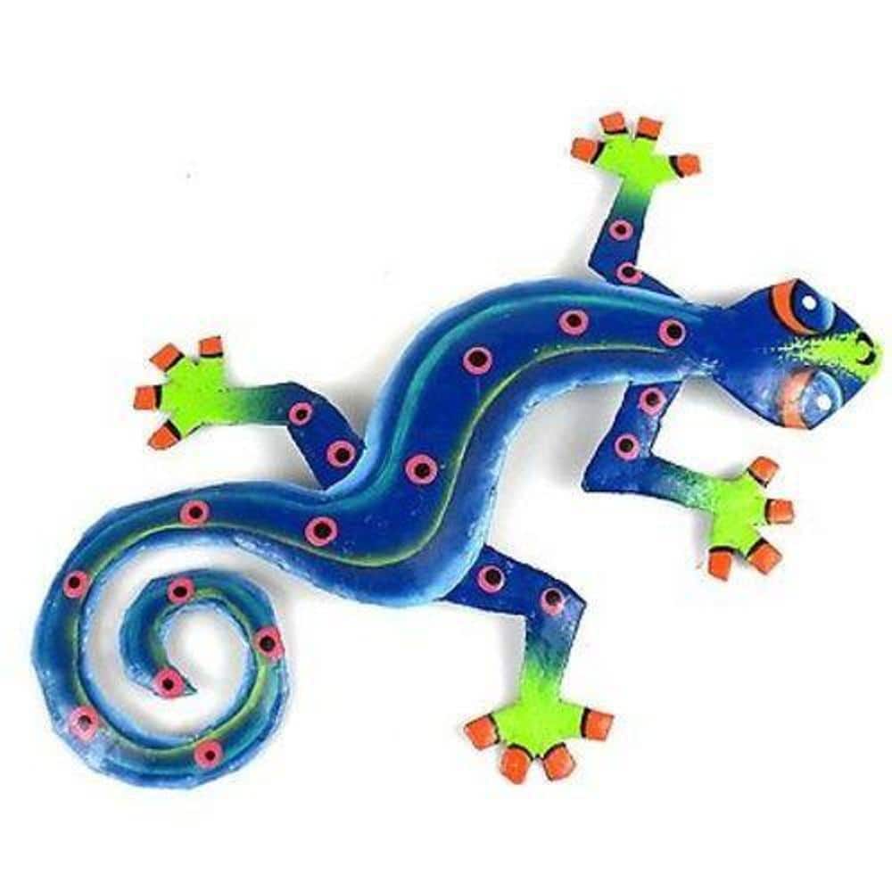 8 in. Blue Green Metal Gecko
