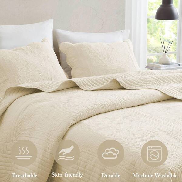 meadow park Set di 3 federe coordinate in lino e cotone slavato e federe abbinate, king size, colore beige