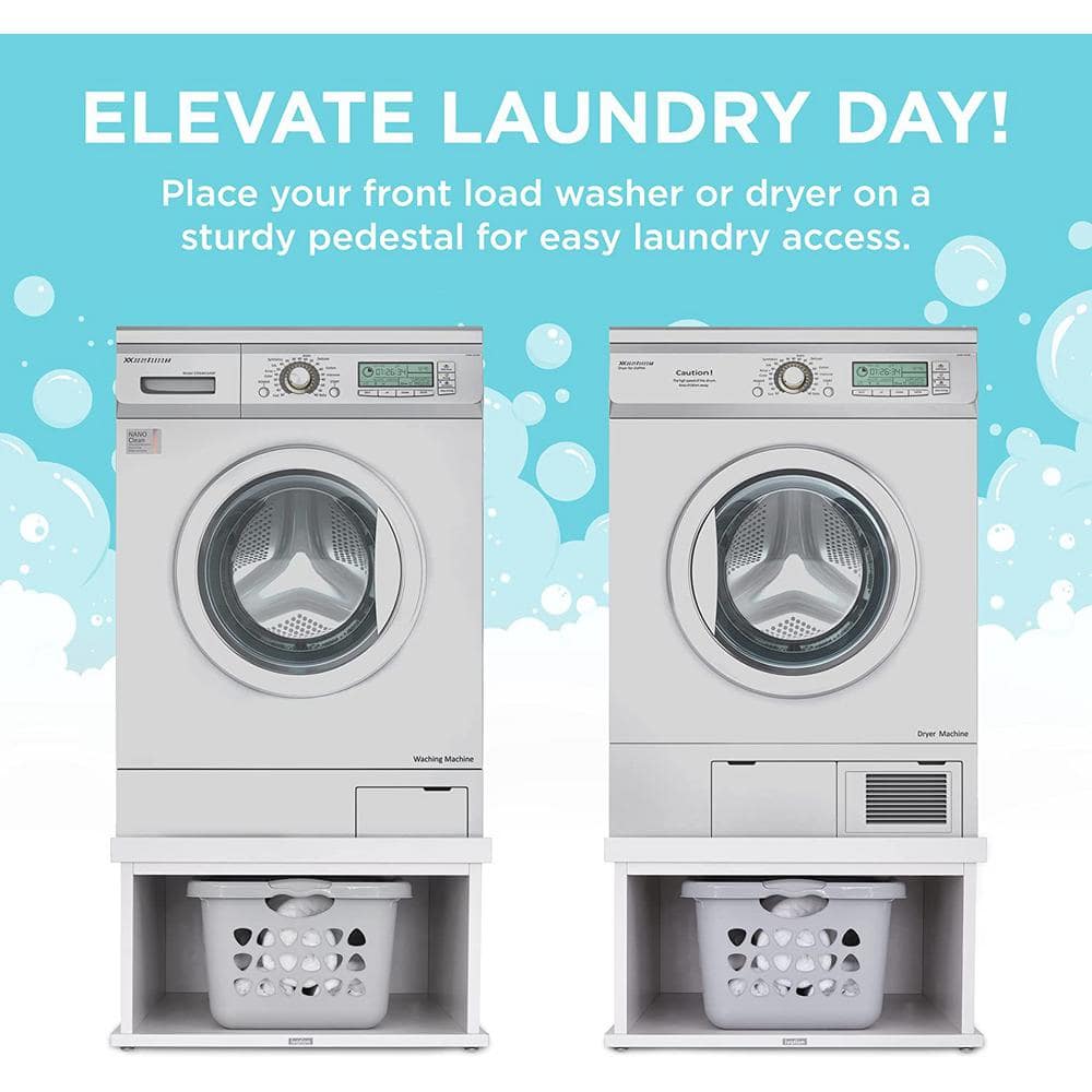 Ivation White Wooden Laundry Pedestal with Storage Compartment
