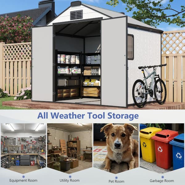 HOMMOW 8' W x 6 ft. D Outdoor Large Plastic Resin Storage Shed
