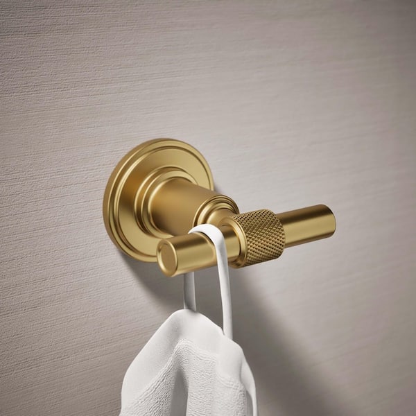 Torrington Wall Mounted Knob Robe/Towel Hook in Vibrant Brushed Moderne Brass
