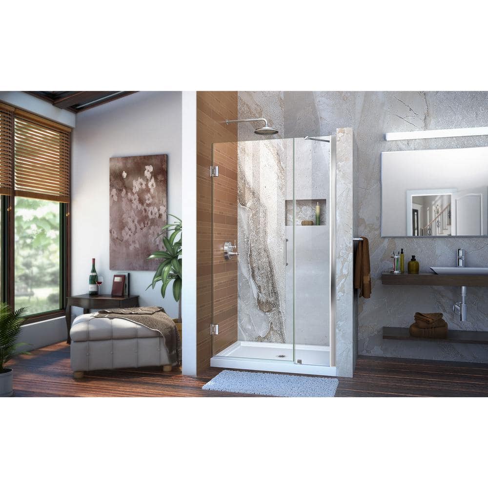 Unidoor 43" Frameless Hinged Shower Door with ClearMax Technology