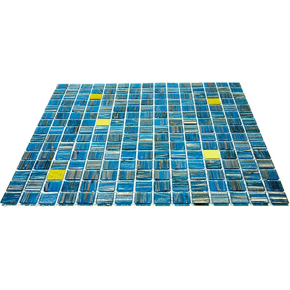 Glossy Blue and Gold Glass Mosaic Wall and Floor Tile