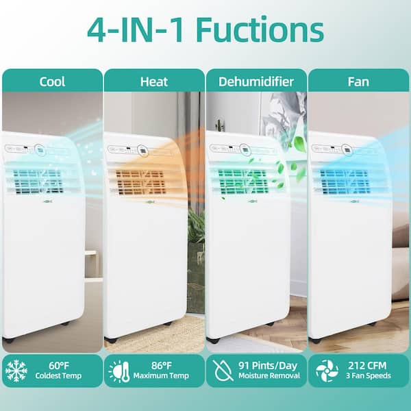 12,000 BTU (7,500 BTU DOE) Portable Air Conditioner Cools 400 sq. ft. with Heater, Dehumidifier, Remote & Window Kit