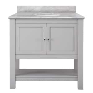 Gazette 37 in. W x 22 in. D Vanity in Gray with Marble Vanity Top in Carrara White with White Sink
