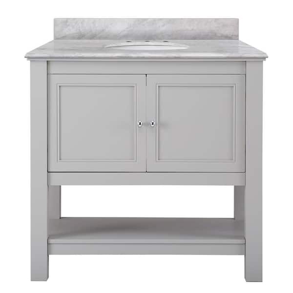 Home Decorators Collection Gazette 37 in. W x 22 in. D Vanity in Gray with Marble Vanity Top in Carrara White with White Sink
