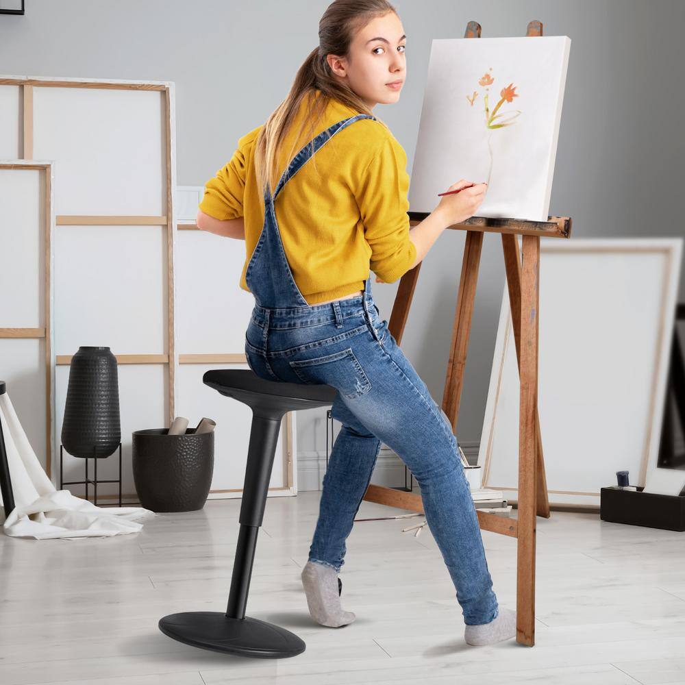 Black Adjustable Iron Wobble Stool with 360° Swivel