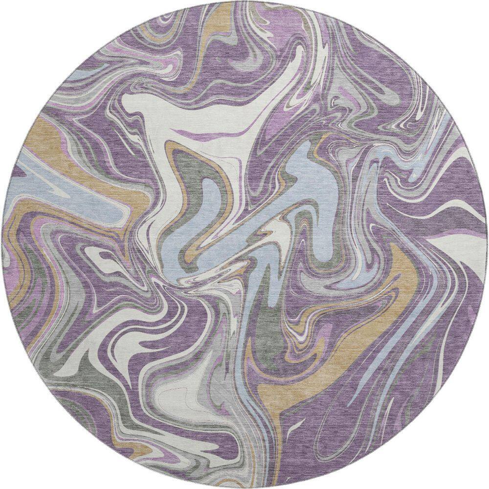 Mayfield Premium Machine Washable Abstract AMF2395 Purple 8 ft. x 8 ft. Round Rug price history on PriceWatchPro