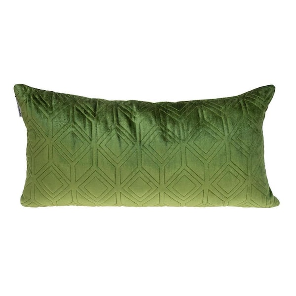 HomeRoots Olive Green Geometric Polyester 12 in. x 24 in. Throw Pillow