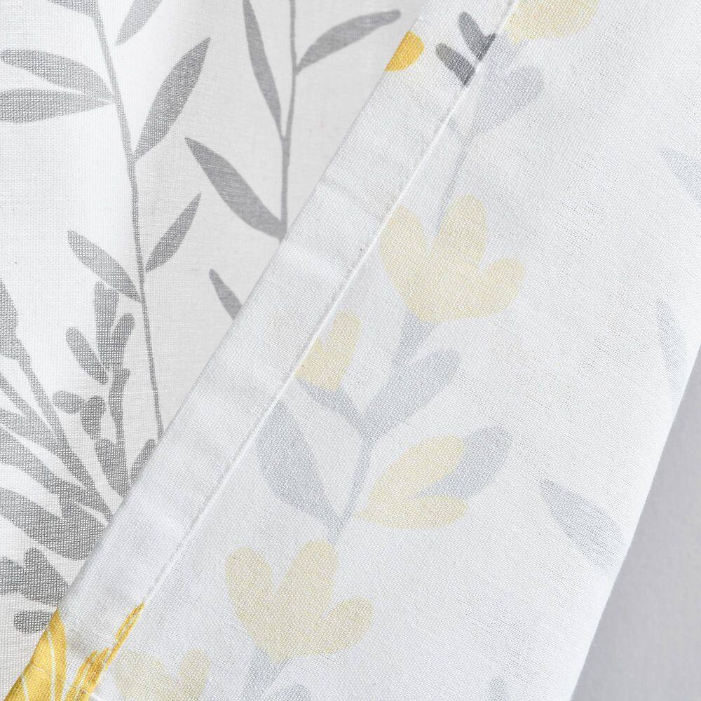 Aprile Yellow and Gray Floral Cotton Blend Kitchen Window Tiers