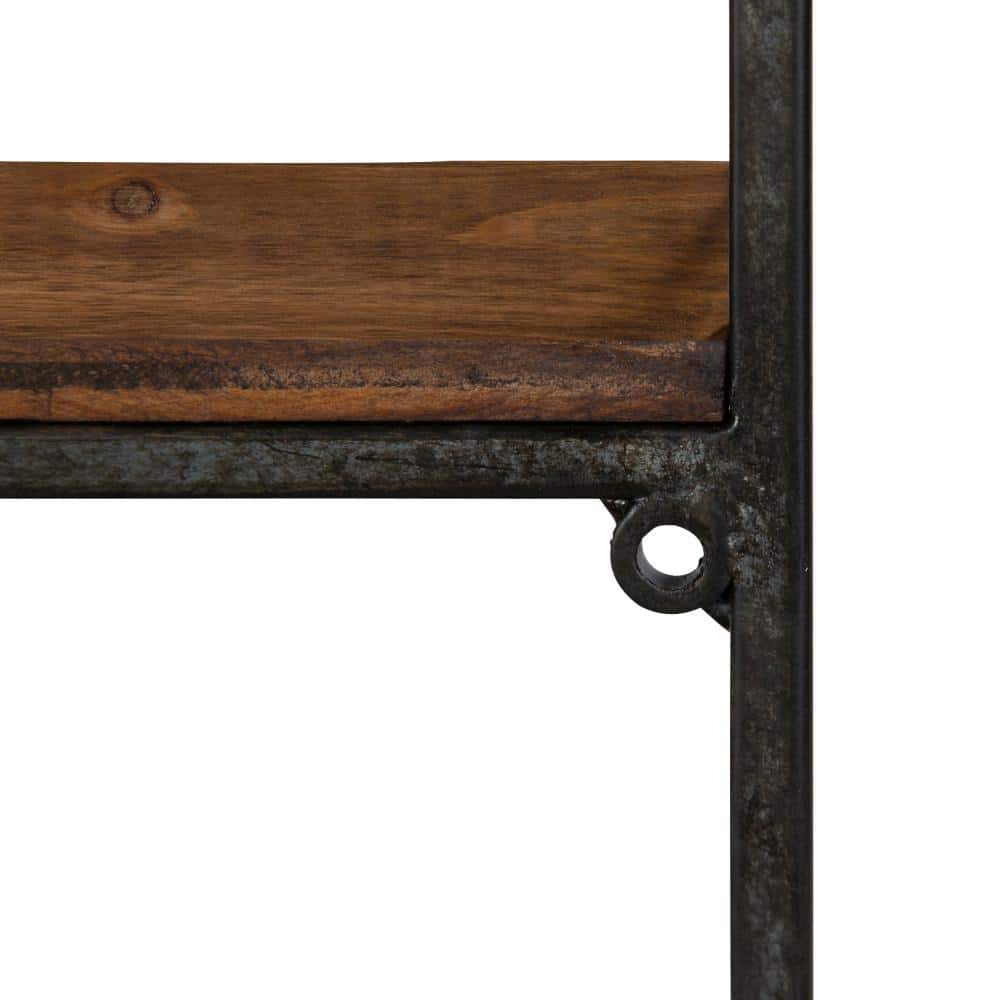 Rustic Black Metal and Wood Two-Tier Wall Shelf