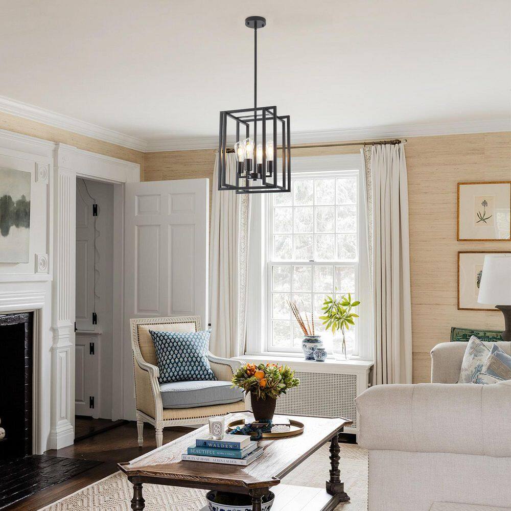 4-Light Black Farmhouse Geometric Dimmable Chandelier Adjustable Height Lantern Pendant Light for Bedroom Living Room price history on PriceWatchPro