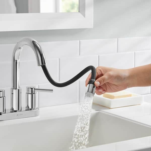 Dorind 4 in. Centerset Double-Handle Pull Down Bathroom Faucet in Polished Chrome