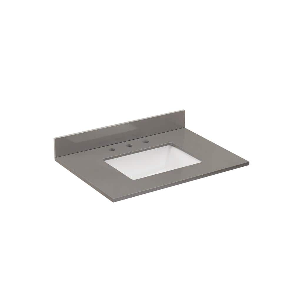 Concrete Grey Composite Stone Vanity Top with White Sink, 31 in.