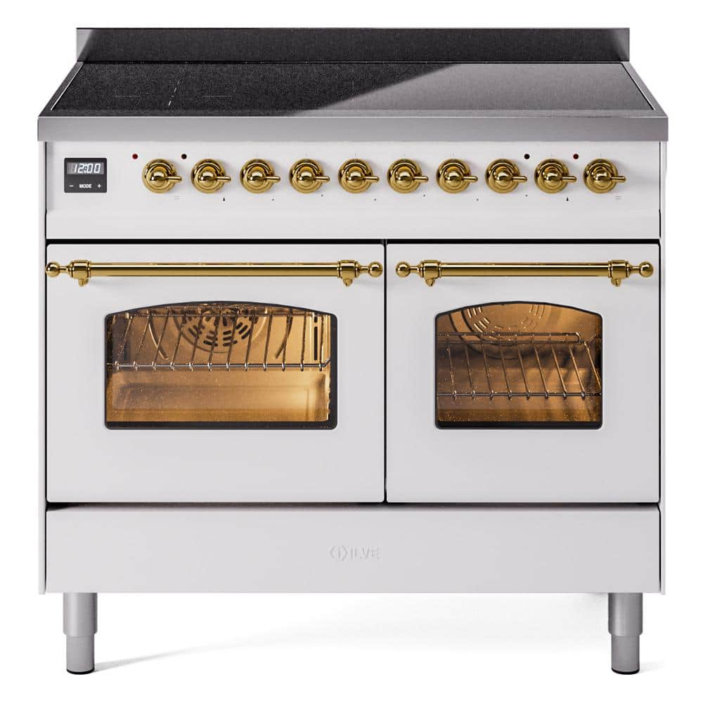 Nostalgie II 40 in. 6 Zone Freestanding Induction Range in White with Brass Trim -  ILVE, UPDI406NMPWHG