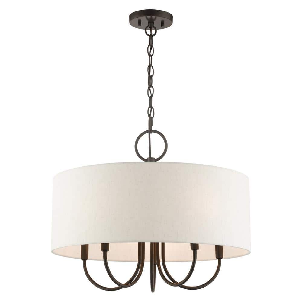 Blossom English Bronze 5-Light Pendant with Oatmeal Shade