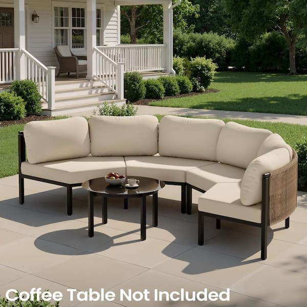 Patio Curved Rust-Resistant 2-Piece 4-Seats Aluminum Outdoor Sectional Set with Canvas Antique Beige Cushions
