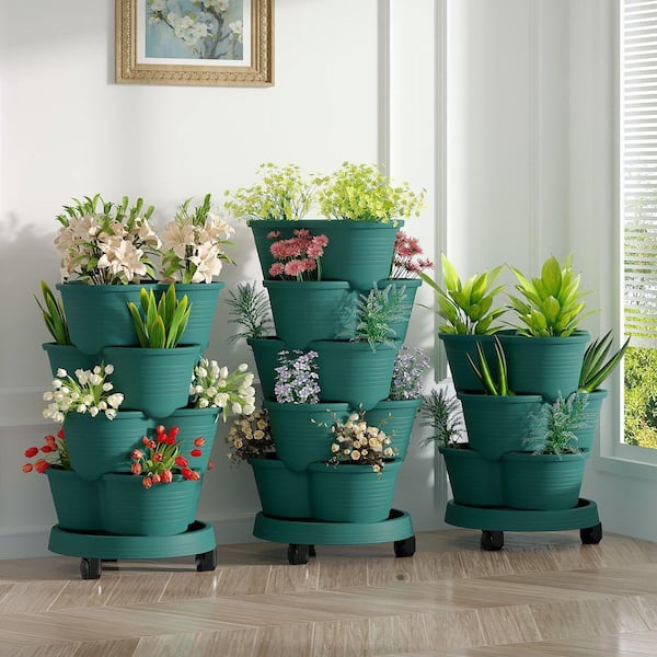 Inner Decor 5-Tier Stackable Vertical Garden Planter with Wheels