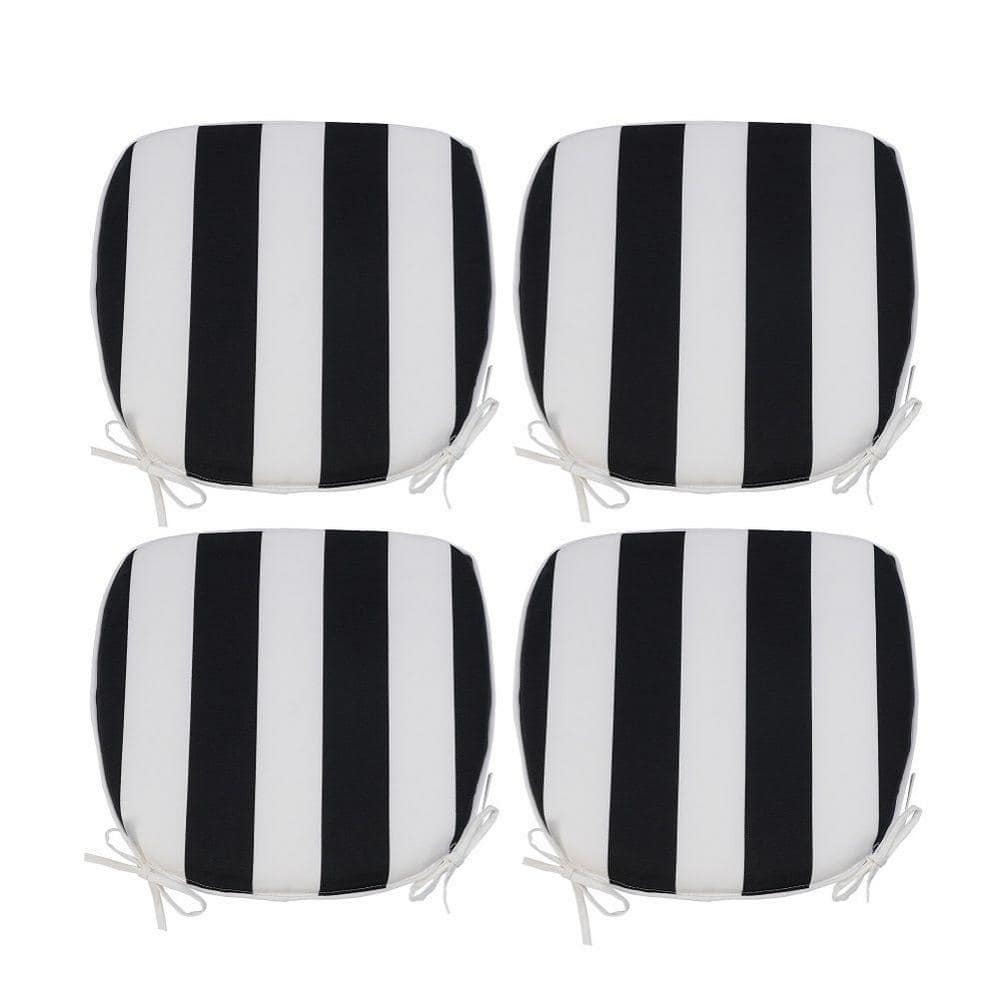 17.32 in. W x 2 in. H 4-Pieces Black White Outdoor Lounge Chair Cushions Se