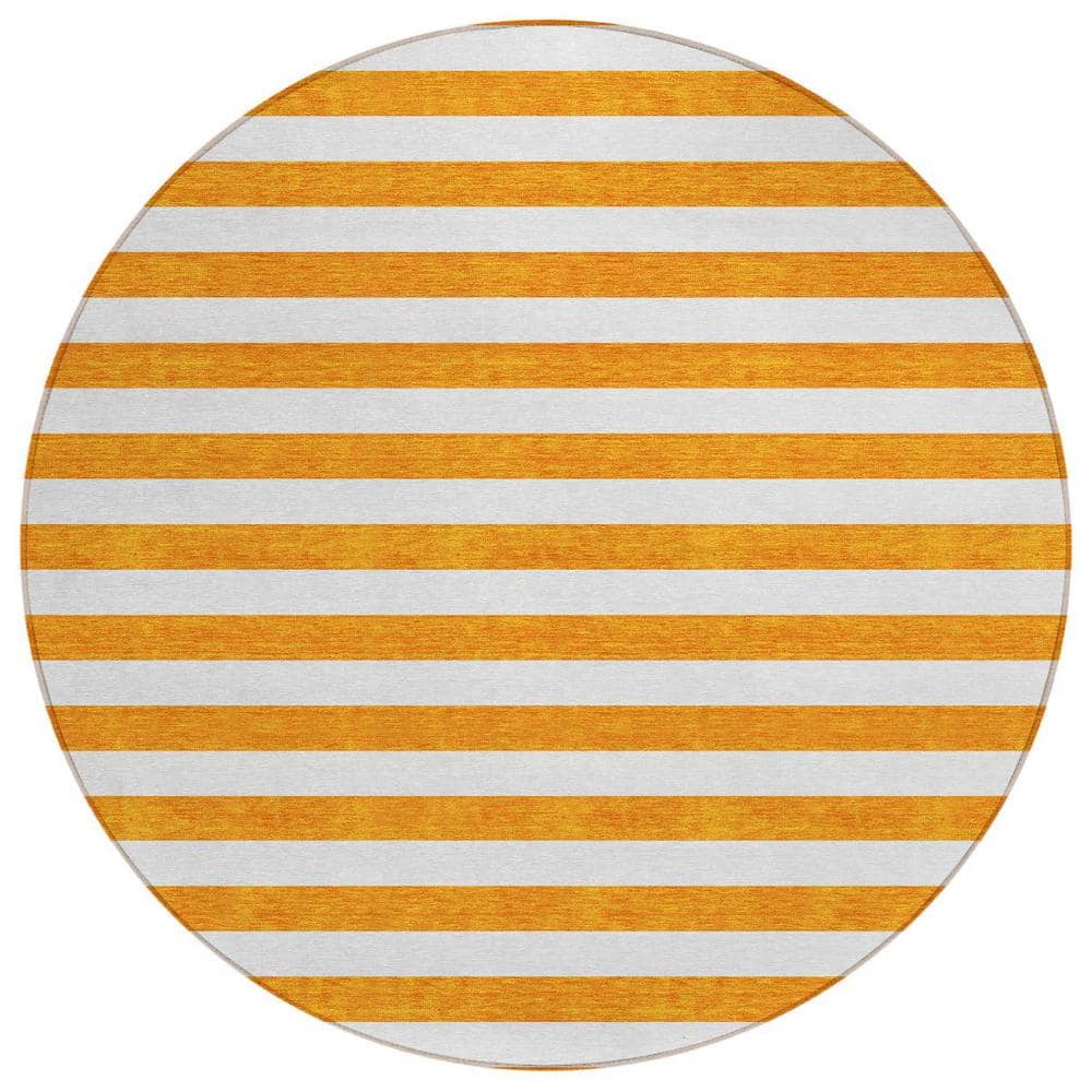 Orange and White 8 ft. Round Woven Striped Polyester Round Indoor/Outdoor Area Rug price history on PriceWatchPro