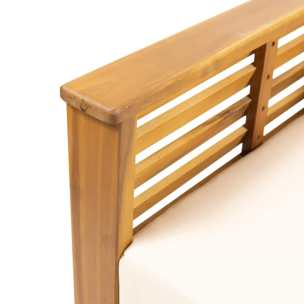 Teak and Cream Wood Lounge Armchair with Water-Resistant Cushions