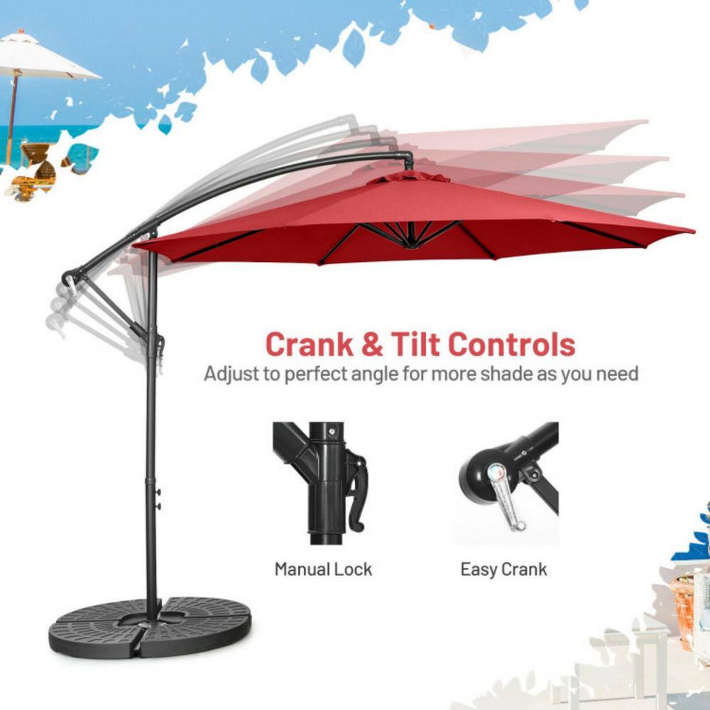 10-Foot Red Polyester Offset Patio Umbrella with Steel Frame