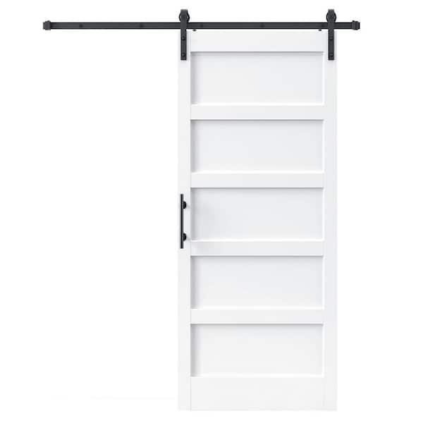 36 in. x 80 in. 5-Panel Solid MDF White Finished Interior Sliding Barn Door with Hardware Kit