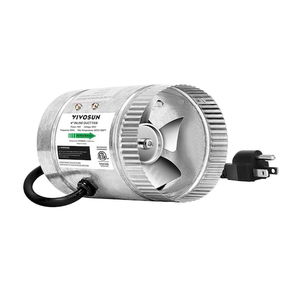 Aoibox 4 Inch 100 CFM Silver Low Noise Inline Duct Fan HVAC Exhaust Ventilation Fan for Basements, Bathrooms, Kitchens, Attics