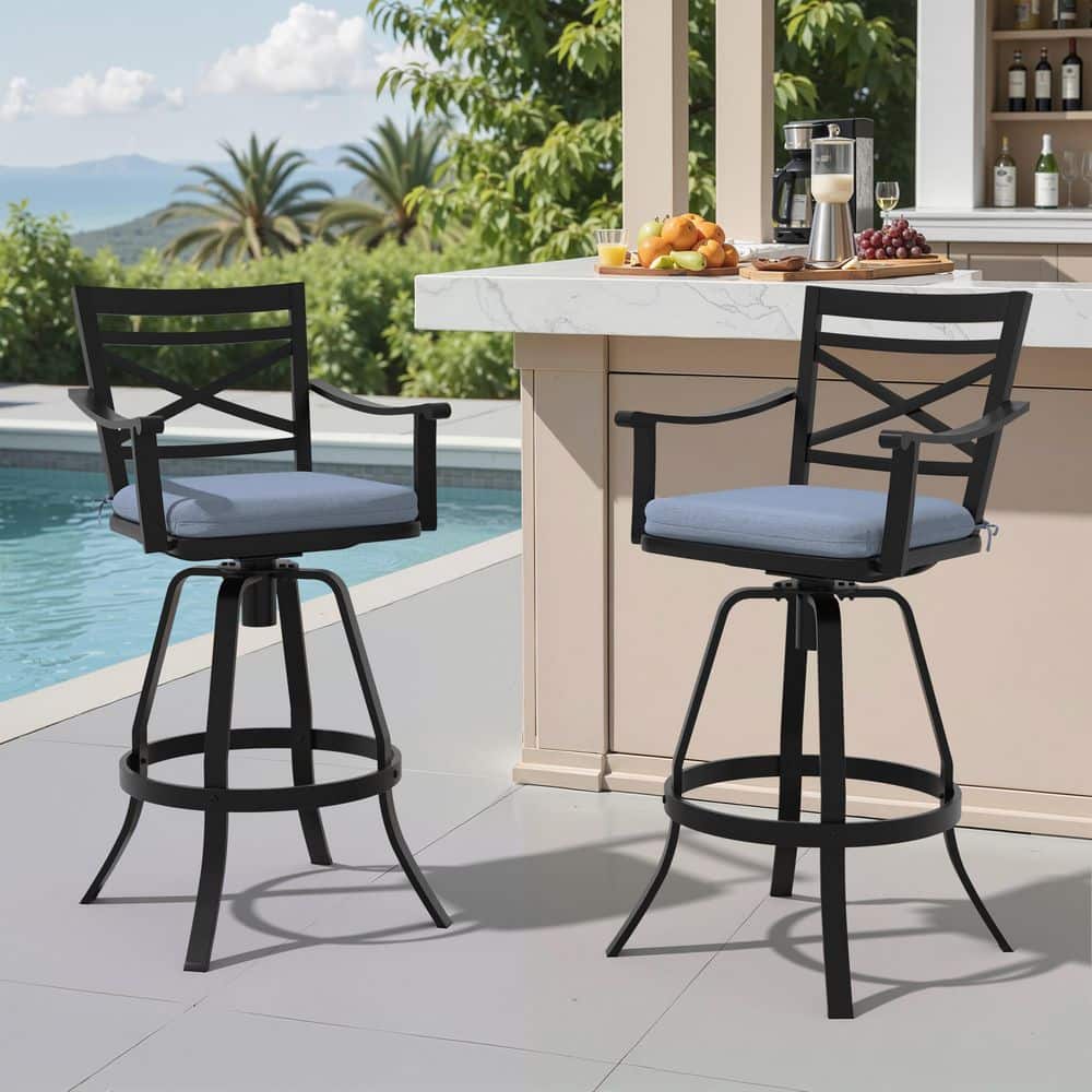 2-Pack Cast Aluminum Outdoor Bar Stool with Rust-Free Swivel Bar Stool with Sunbrella Cushion in Blue for Patio price history on PriceWatchPro