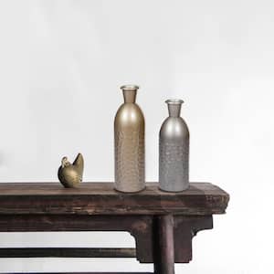 Silver Copper Modern Decorative Iron Hammered Tabletop Centerpiece Flower Vase (Set of 2)