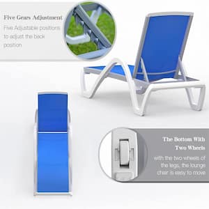 Aluminum Adjustable Stackable Outdoor Chaise Lounge in Blue Seat Outdoor Armchair with Side Table