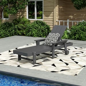 Shoreside Gray Fade Resistant All Weather HDPE Plastic Outdoor Adjustable Backrest Chaise Lounge Arm Chair with Wheels