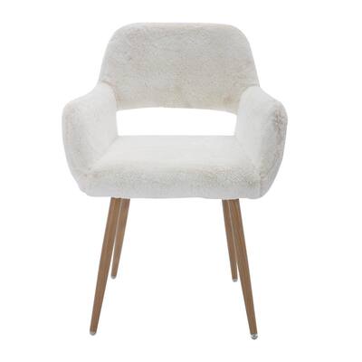 Faux Fur Dining Chairs with Armrests in White