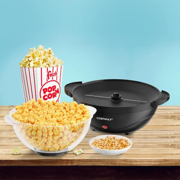 Popcorn Machine, 6-Quart Popcorn Popper maker, Nonstick Plate, Electric  Stirring with Quick-Heat Technology, Cool Touch Handles (Black)