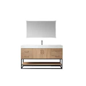 Alistair 60 in. W x 22 in. D x 34 in. H Single Sink Bath Vanity in BK-N.A Oak with White Composite Stone Top and Mirror