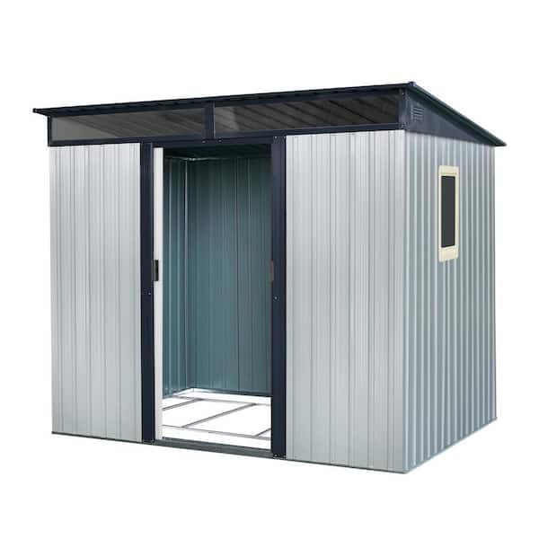 8 ft. W x 6 ft. D Outdoor Metal Storage Shed with Window and Transparent Plate-White and Black (48 sq. ft.)