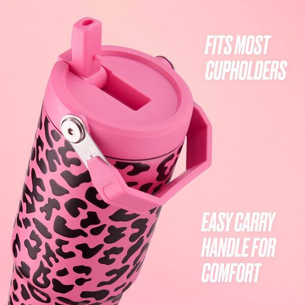 JUICY COUTURE Flip & Sip 30 oz. Hot Pink Leopard Stainless Steel