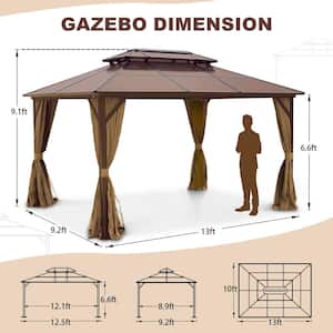 10 ft. x 13 ft. Brown Aluminium Alloy Patio Gazebo with Netting and Brown Curtains