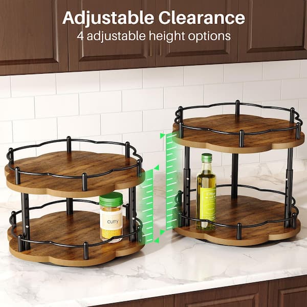 Numhew 2-Tier Brown and Black Adjustable Height Lazy Susan, Spice