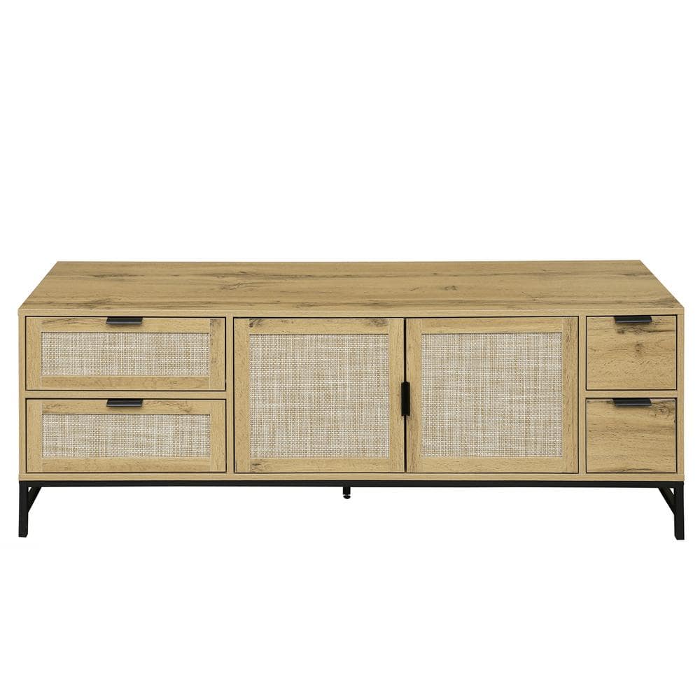 59.09 in. W x 15.79 in. D x 21.69 in. H TV Stand Beige Linen Cabinet with R