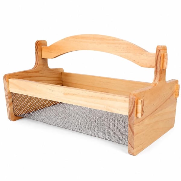 Natural Pine Harvest Basket with Rustproof Wire Mesh, 13.4 x 9.1 x 4.3 Inch, for Gardening and Picnic
