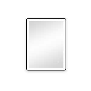 23.6 in. W x 31.2 in. H Rectangular Framed LED Lighted Wall Bathroom Vanity Mirror in Matte Black