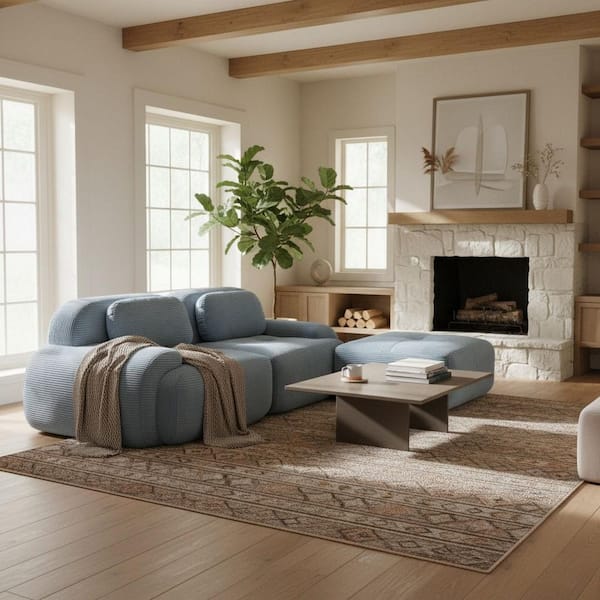 Homy Casa SMZO 81.8 in. Rolled Arm 2 Pieces Corduroy Modular