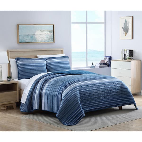 Nautica Coveside 3-Piece Blue Striped Cotton Full/Queen Quilt Set  USHSA91161138 - The Home Depot
