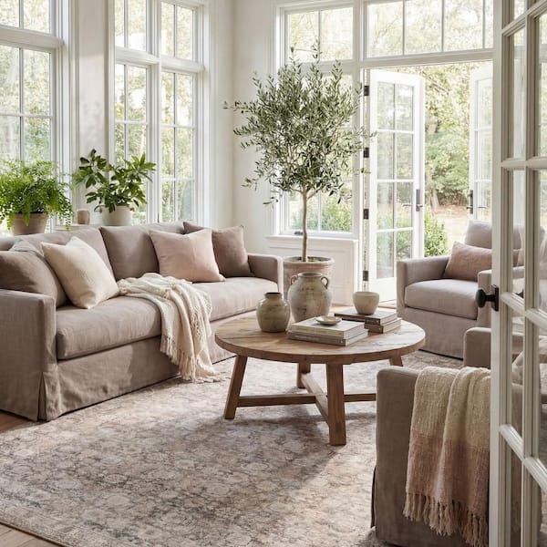 Hillstone Collection Traditional Vintage Medallion Delphi Dark Beige 9 ft. x 12 ft. Area Rug